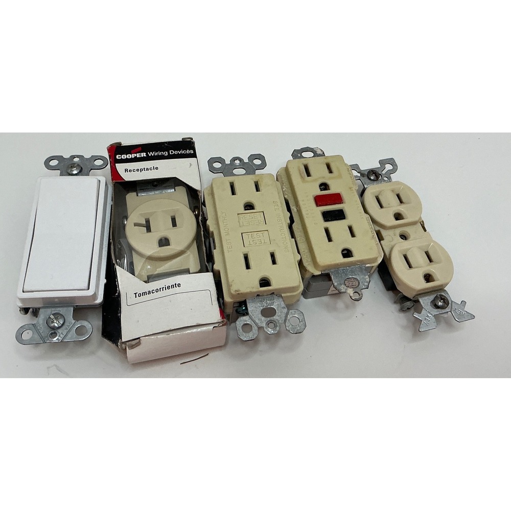 Cooper Unbranded Electrical Outlet Lot GFCI Rocker Switch Receptacle Mixed 5pc